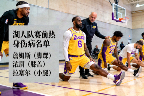 湖人队球员赛前热身的伤病名单新闻配图